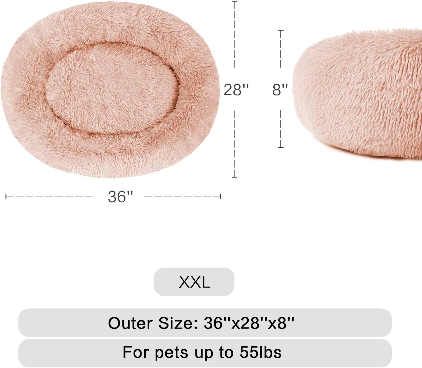 MFOX Calming Dog Bed Cat Bed Donut, Faux Fur Donut Cuddler Washable Self-Warming Pet Bed, Large Round Plush Dog Bed for Small/Medium/Large Dogs(60cm/80cm/90cm/110cm) - Comfort Style