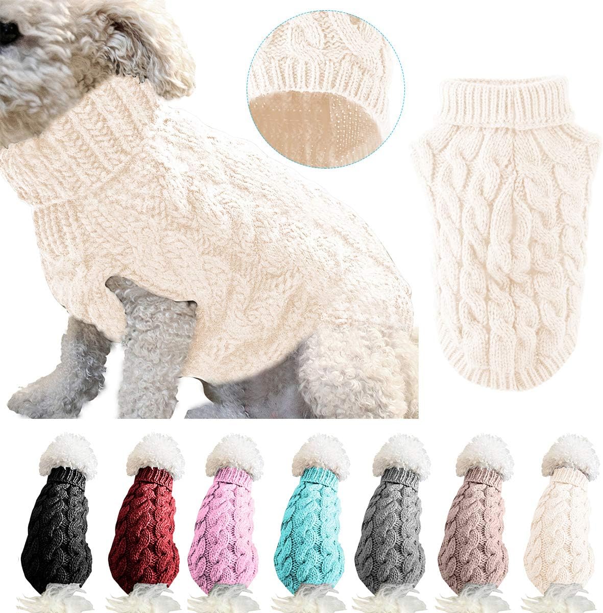 Pet Dog Turtleneck Knitting Sweater Coat Winter Warmer Thickening Pullover Knitwear Crochet Coat Clothes for Small Medium Large Dog Puppy Cat (M, Pink) - Comfort Style