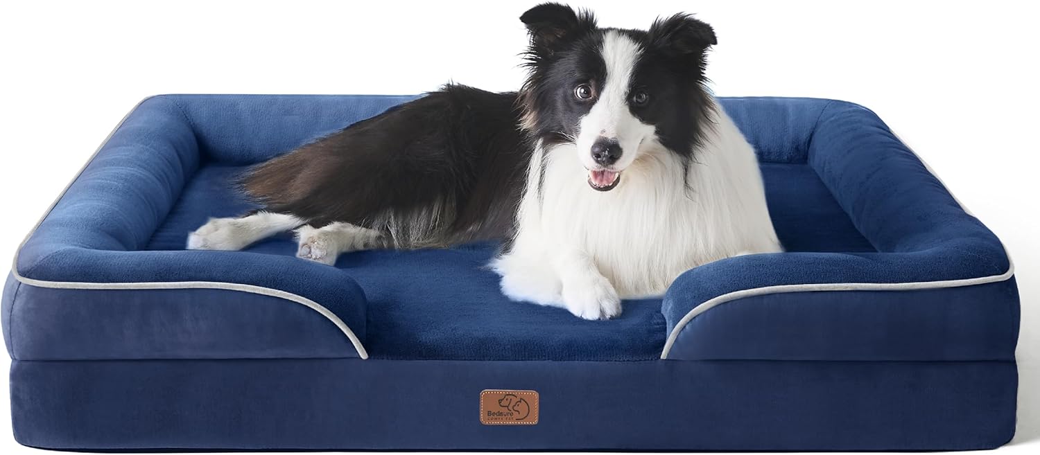 Bedsure Dog Sofa Bed Extra Large - Washable Orthopedic Dog Beds and Couch with Removable Flannel Zipper Cover, XL Waterproof Human Dog Bed for Adults, 106x80x16cm - Comfort Style