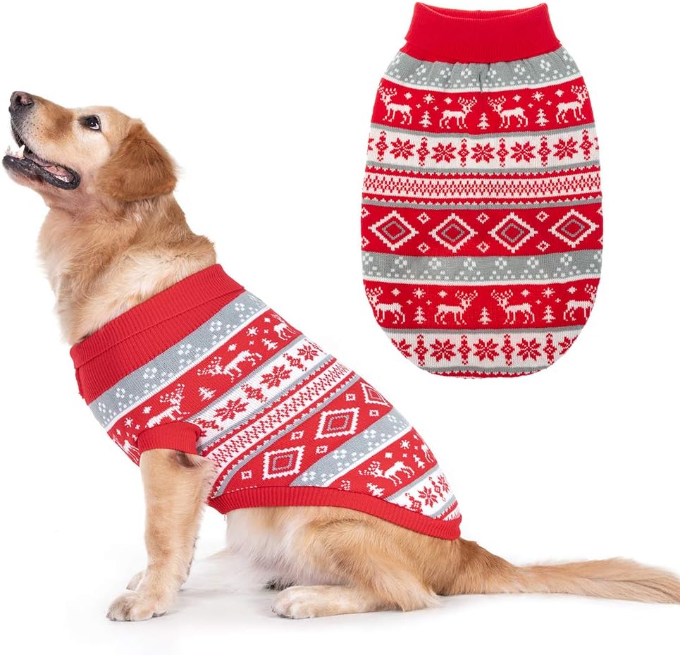 BINGPET Classic Dog Jumper Snowflake Elk Pattern - Soft Thickening Pet Sweater Warm Cat Dog Apparel, Knitwear Pet Winter Clothes Christmas Outfits - Comfort Style