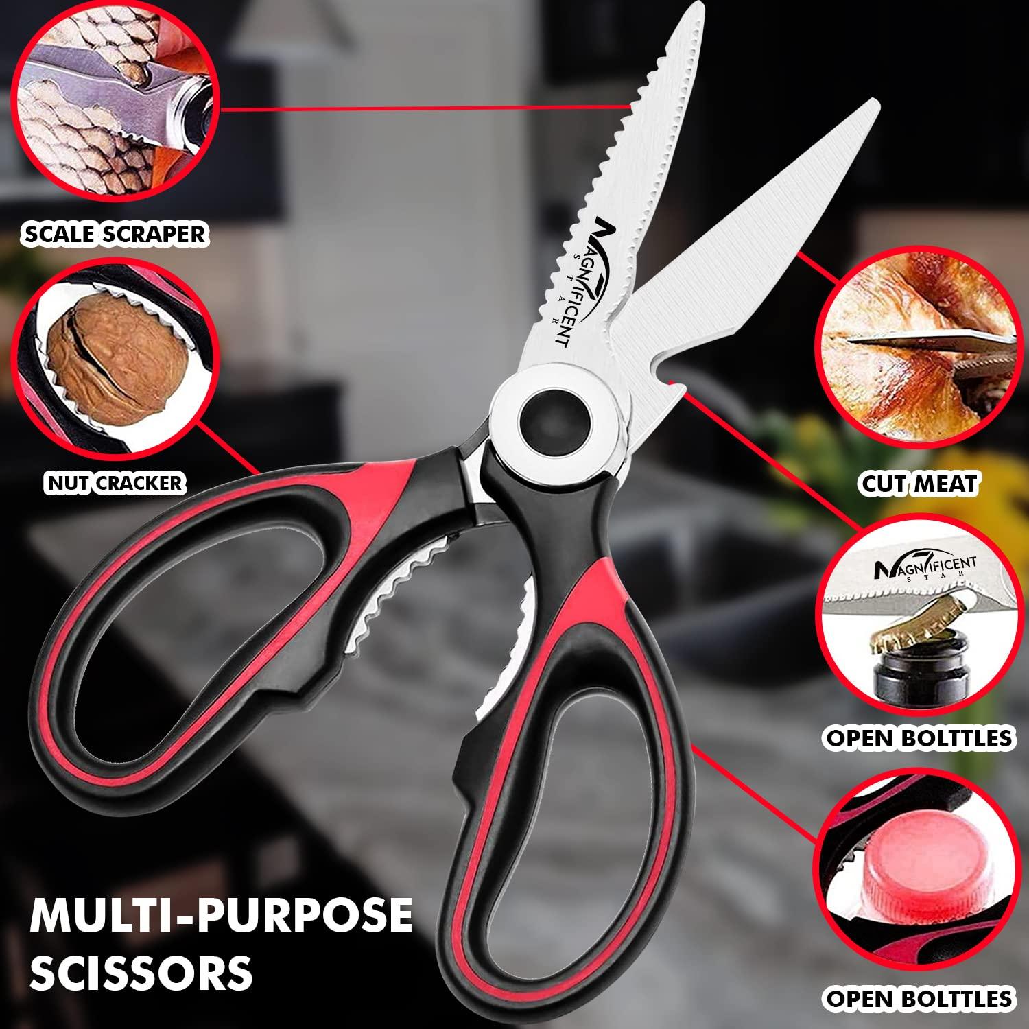 Magnificent Kitchen Scissor, Heavy Duty Scissors for Kitchen Use with Safety Cover & Soft Grip & Multi-Functional Utility Scissors, Shears for Meat Poultry Herbs Cutting, Bottle Jar Opener - Comfort Style