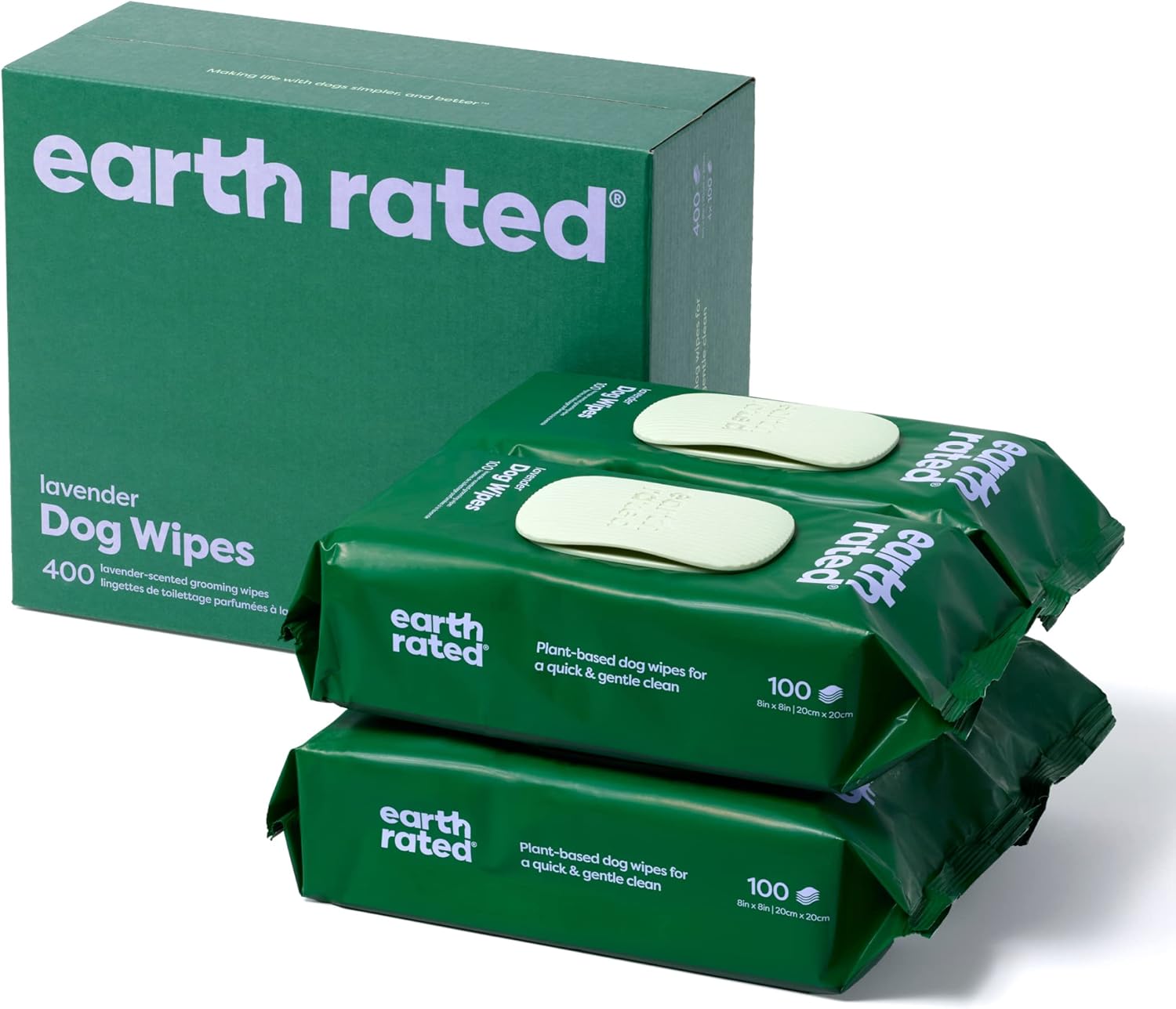 Earth Rated Hypoallergenic Dog Wipes, Cleaning and Odour-Controlling Grooming for Paws, Body, and Butt, Perfect for Puppy and Adult Dogs, Lavender Scent, 100 Count - Comfort Style