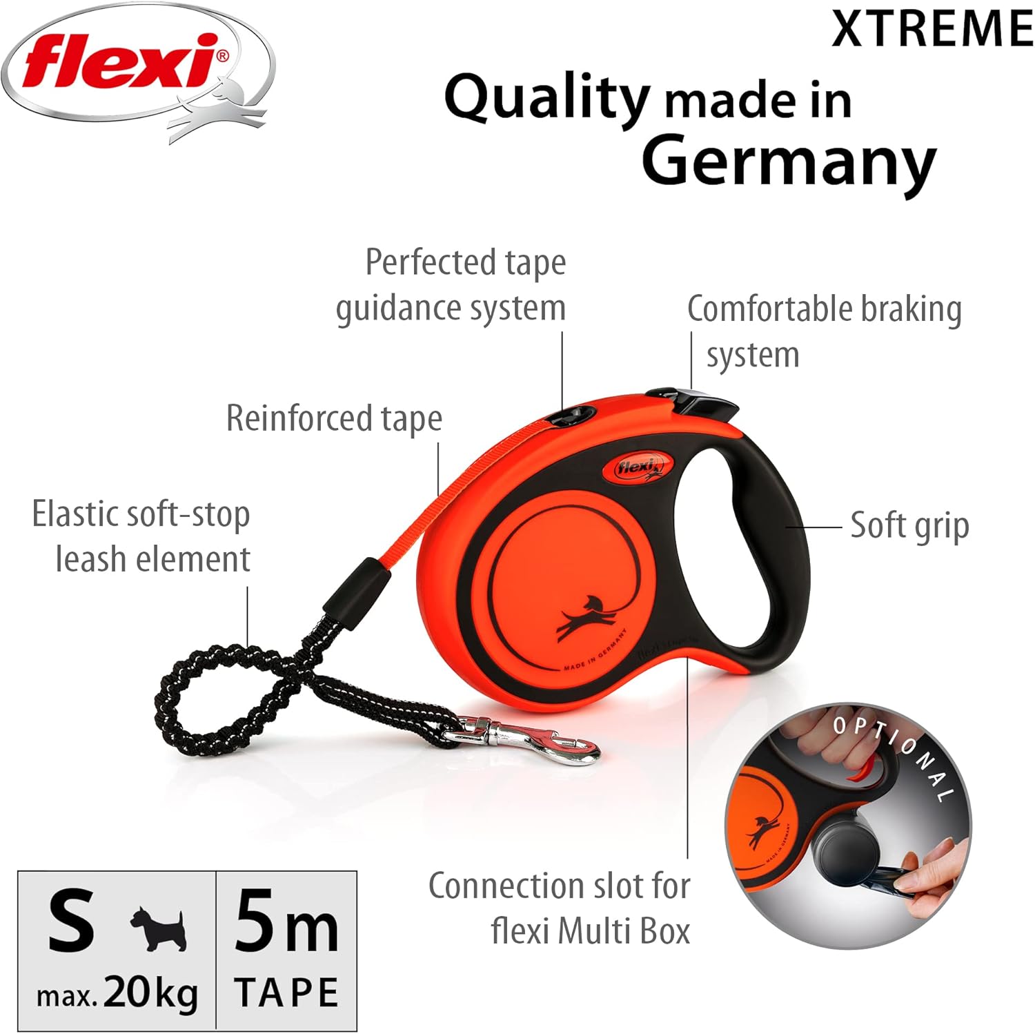 Flexi New Classic Tape Blue Large 8m Retractable Dog Leash/Lead for dogs up to 50kg/110lbs - Comfort Style