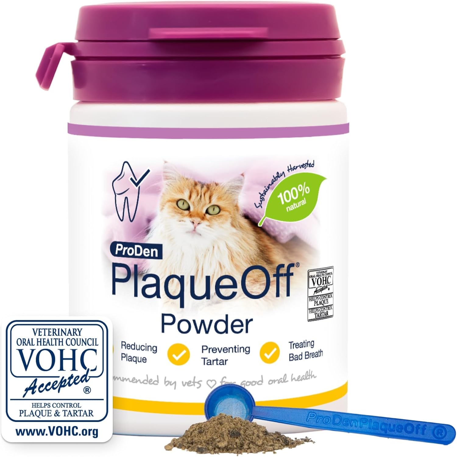 ProDen Plague Off Powder for Cats, 100% Natural Tooth Care Powder, Protects Against Bad Breath, Helps with Tartar and Plaque, Pack of 1 - 40g - Comfort Style