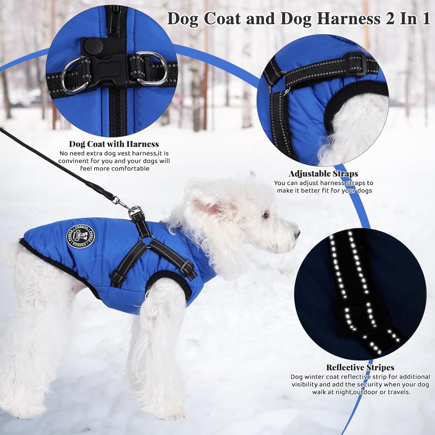 Poseca Dog Clothes for Small Dogs Dog Coat Waterproof Winter Jacket Warm Vest Dog Clothes Dog Coat Warm Winter Dog Jacket with Dog Harness for Small Medium Large Dogs - Comfort Style