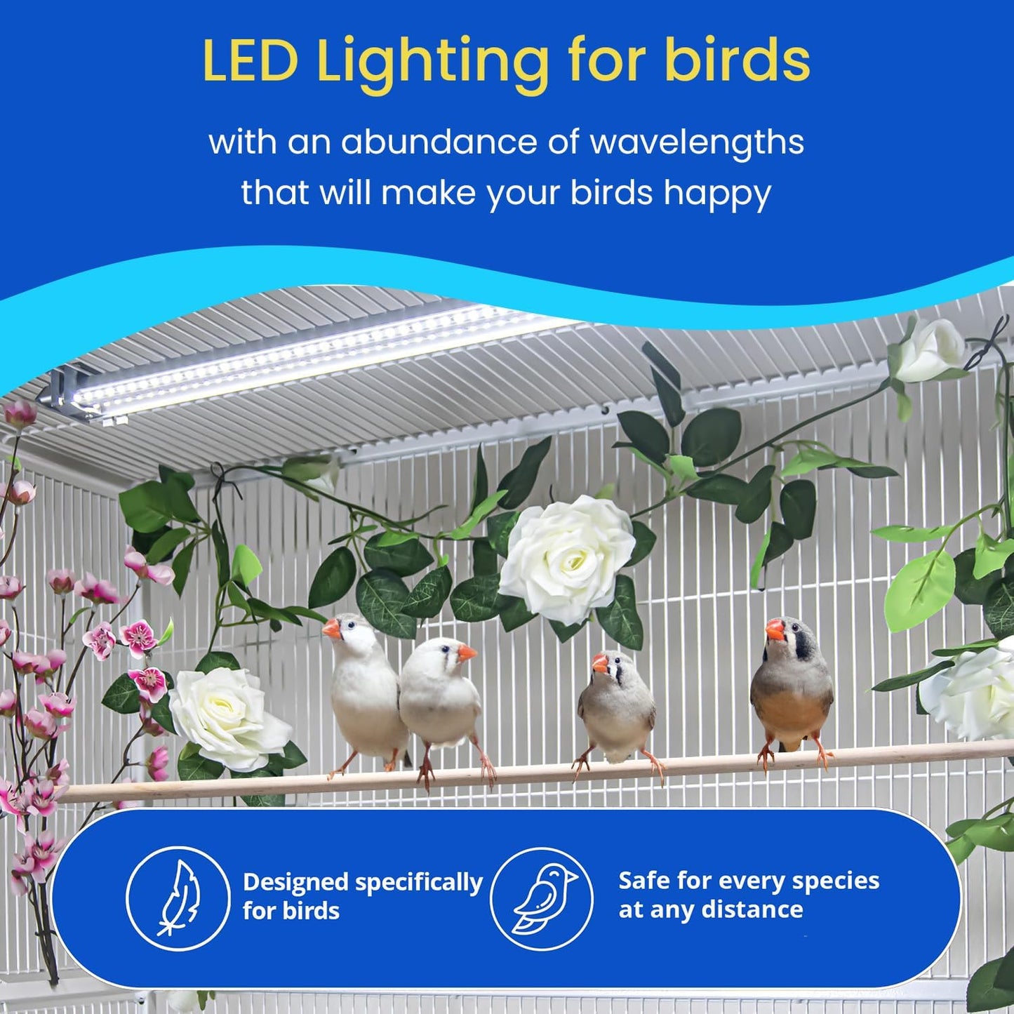 HappyBird Lighting Company - Bird Cage Light for Songbirds - Full Spectrum LED Pet Lamp - Simulates Natural Environment (46 cm Songbird Light) - Comfort Style