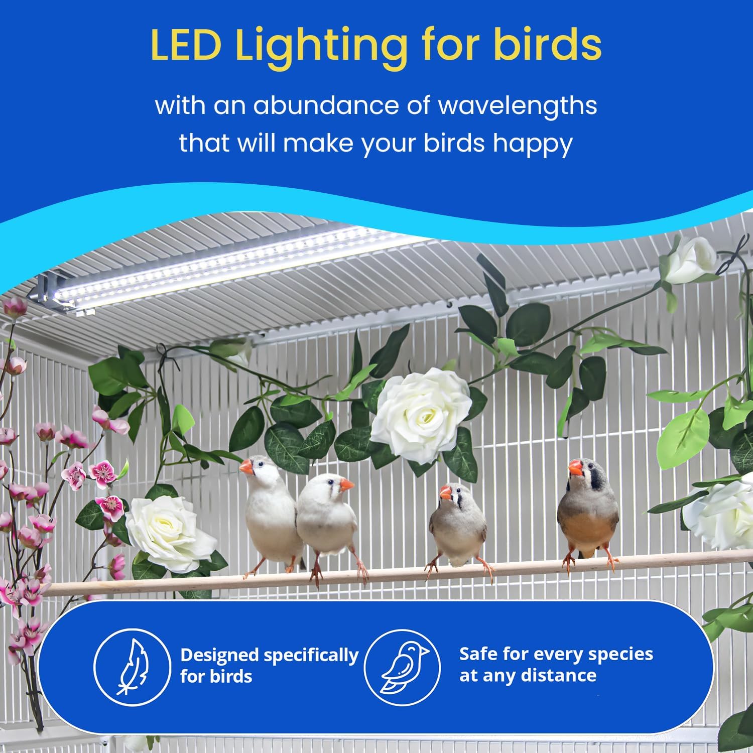 HappyBird Lighting Company - Bird Cage Light for Songbirds - Full Spectrum LED Pet Lamp - Simulates Natural Environment (46 cm Songbird Light) - Comfort Style