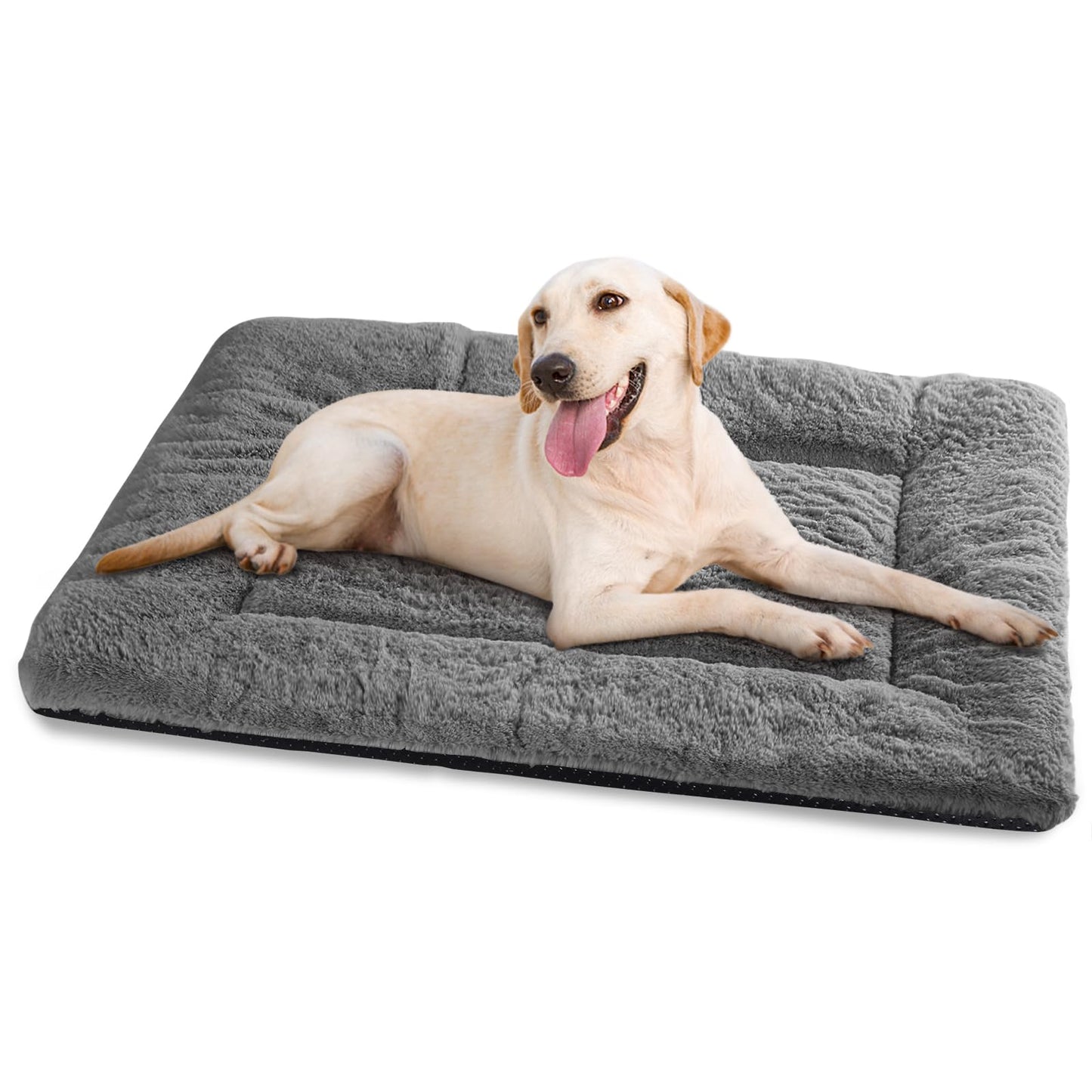 Baodan Washable Dog Bed for Medium Large Dogs Cats, Soft Dog Crate Mattress Mat, Fluffy Comfortable Pet Beds Pad Cushion- XL 106x71 cm, Grey