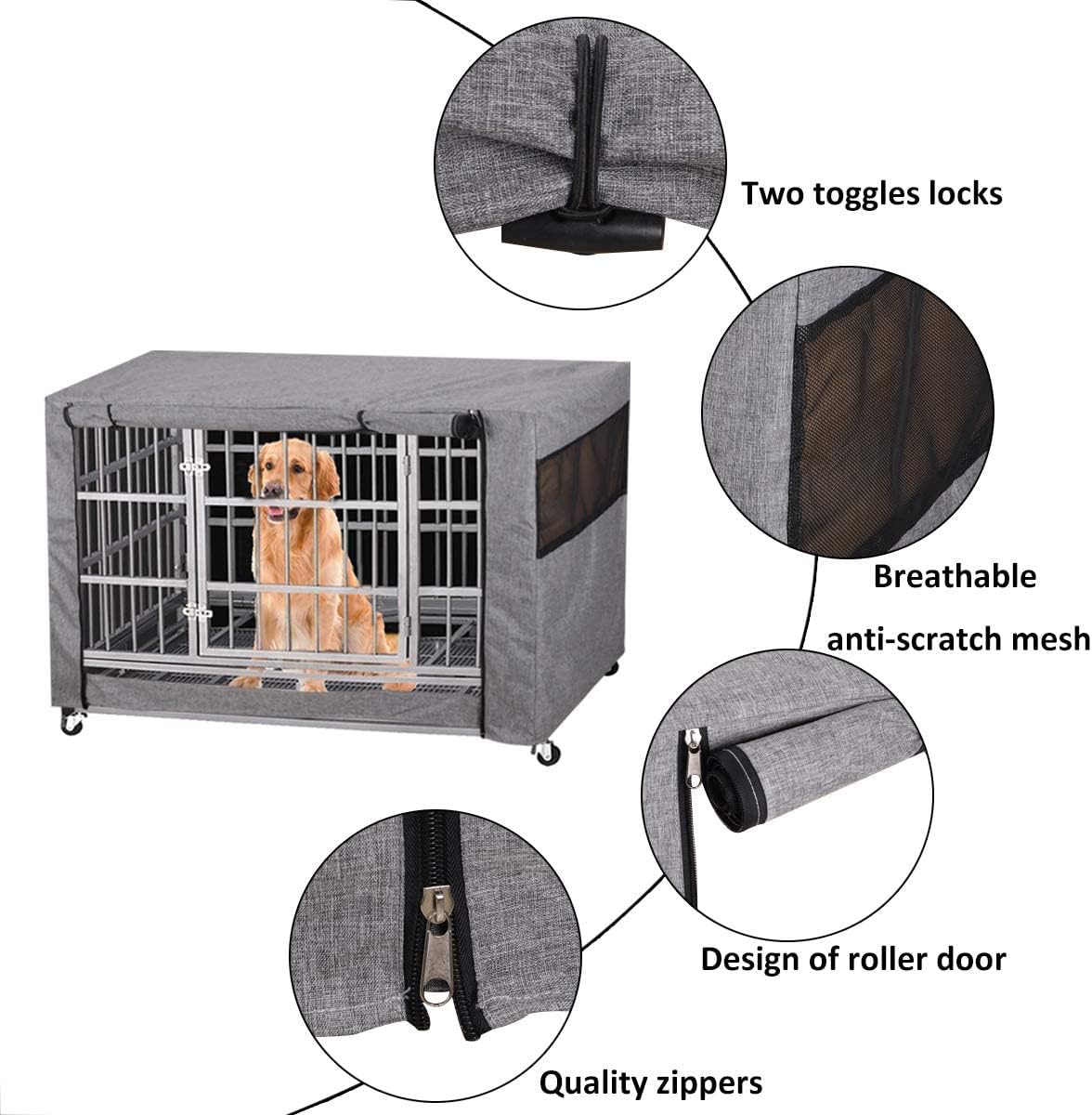 Dog Crate Cover - Durable Windproof Pet Kennel Cover for Wire Cages Indoor Outdoor Protection (30 Inch)