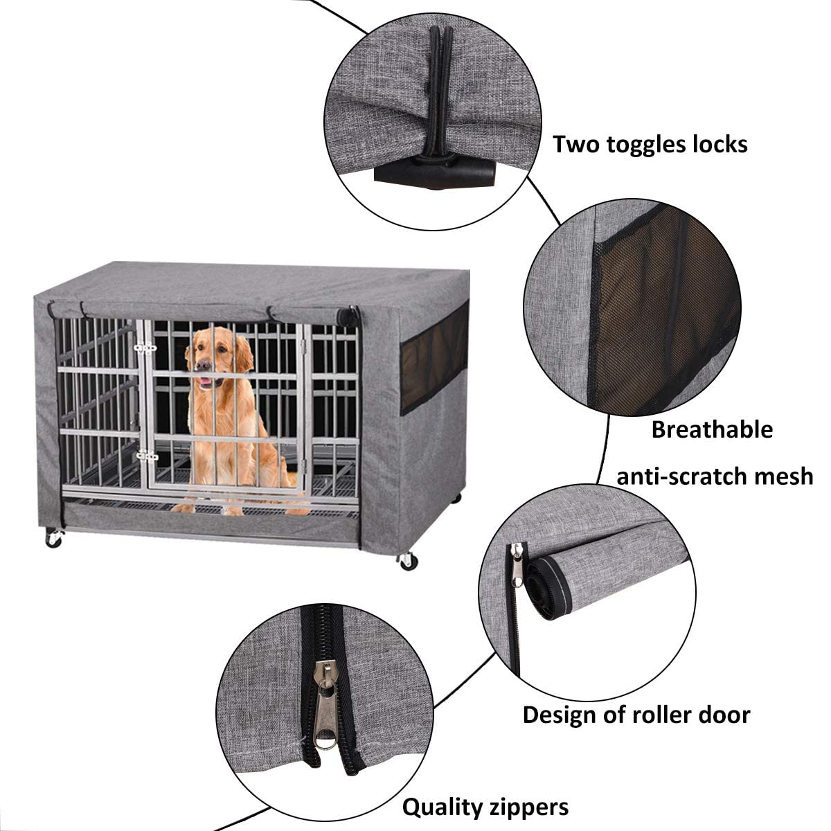 Dog Crate Cover - Durable Windproof Pet Kennel Cover for Wire Cages Indoor Outdoor Protection (30 Inch)
