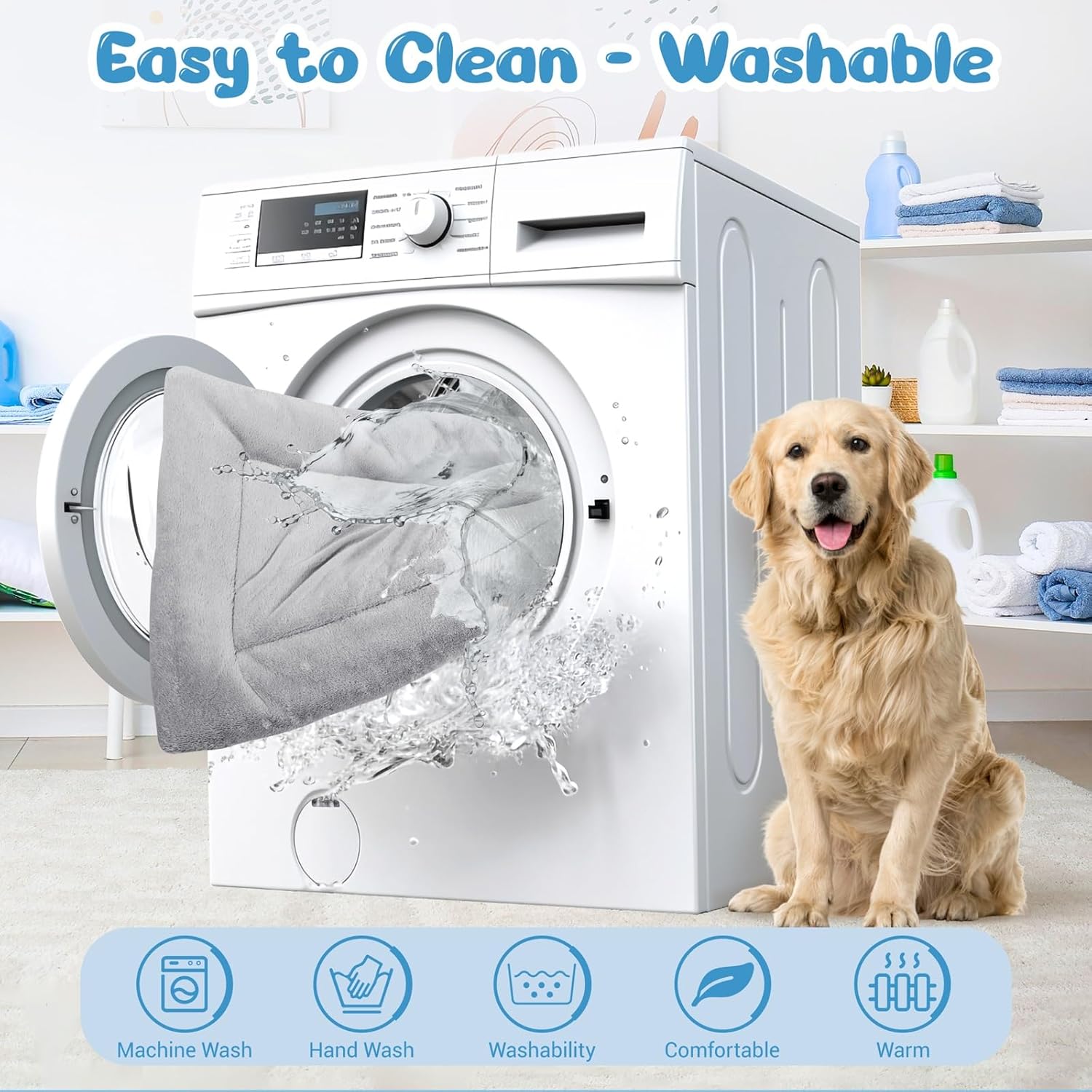 Baodan Washable Dog Bed for Medium Large Dogs Cats, Soft Dog Crate Mattress Mat, Fluffy Comfortable Pet Beds Pad Cushion- XL 106x71 cm, Grey