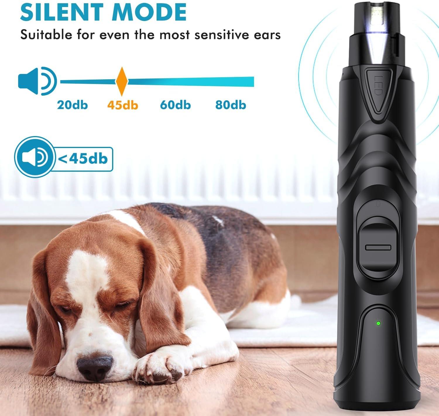 ETENTOUS Pet Dog Nail Grinder, Professional Pet Nail Grinder Low Noise, 2-Speed Mode Dog Claw Grinder Pet Nail Trimmer with LED Light, for Small Medium Large Breed Dog and Cat - Comfort Style