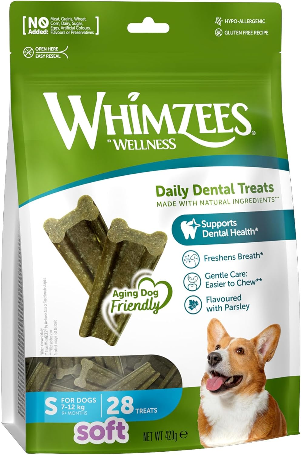 WHIMZEES By Wellness Softer Dog Dental Sticks, 28 Pieces, Size S, Dog Chews for Small Breeds, Gentle Care, Suitable for Senior Dogs, Grain-Free, Rawhide-Free - Comfort Style