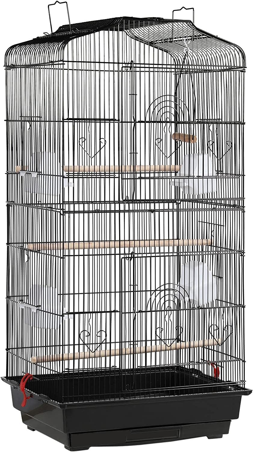 37" Rooftop Metal Large Bird Parrot Cage Carrier For Canary Budgie Cockatiel In Black & White(Black 46L x 36W x 93H) - Comfort Style