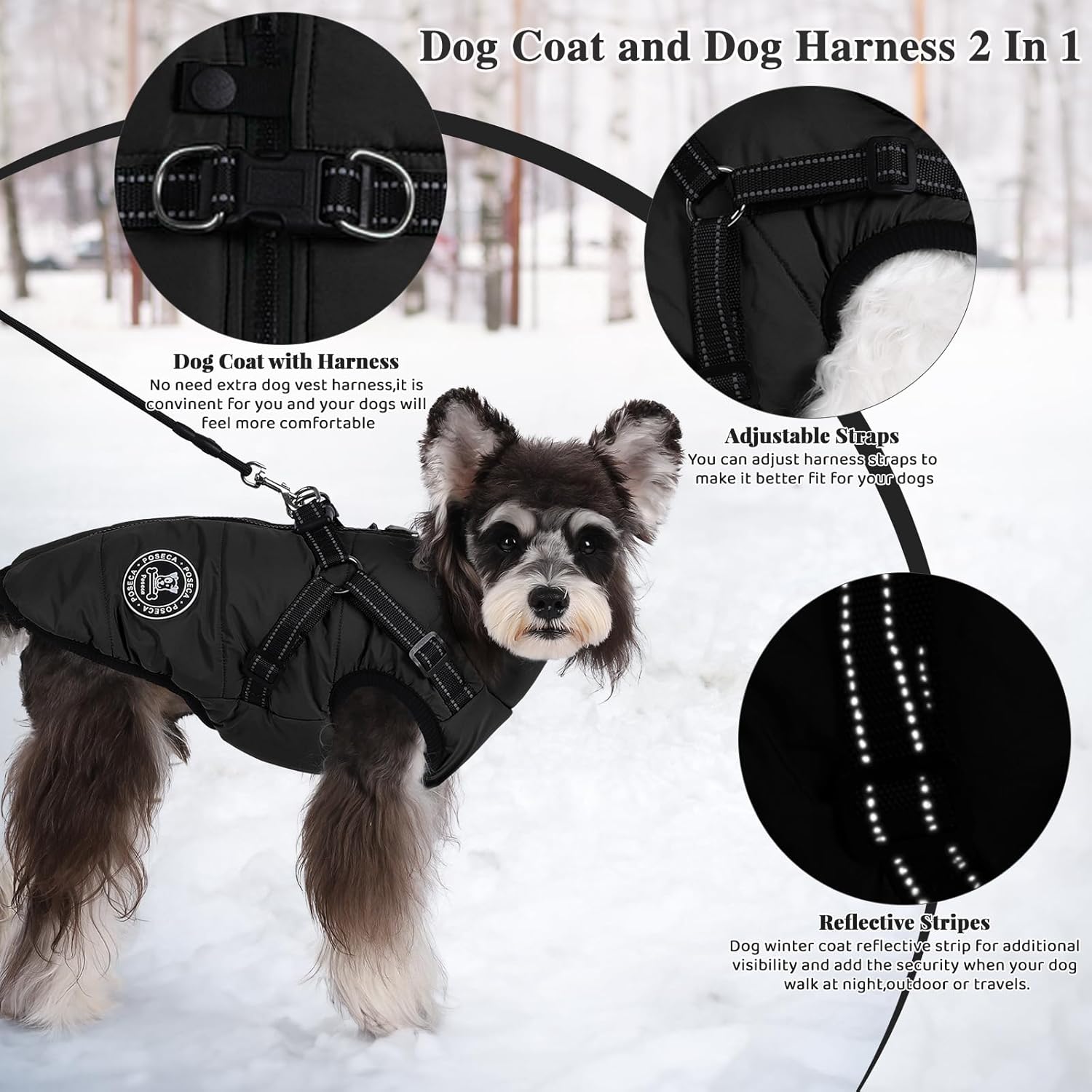 Poseca Dog Clothes for Small Dogs Dog Coat Waterproof Winter Jacket Warm Vest Dog Clothes Dog Coat Warm Winter Dog Jacket with Dog Harness for Small Medium Large Dogs - Comfort Style