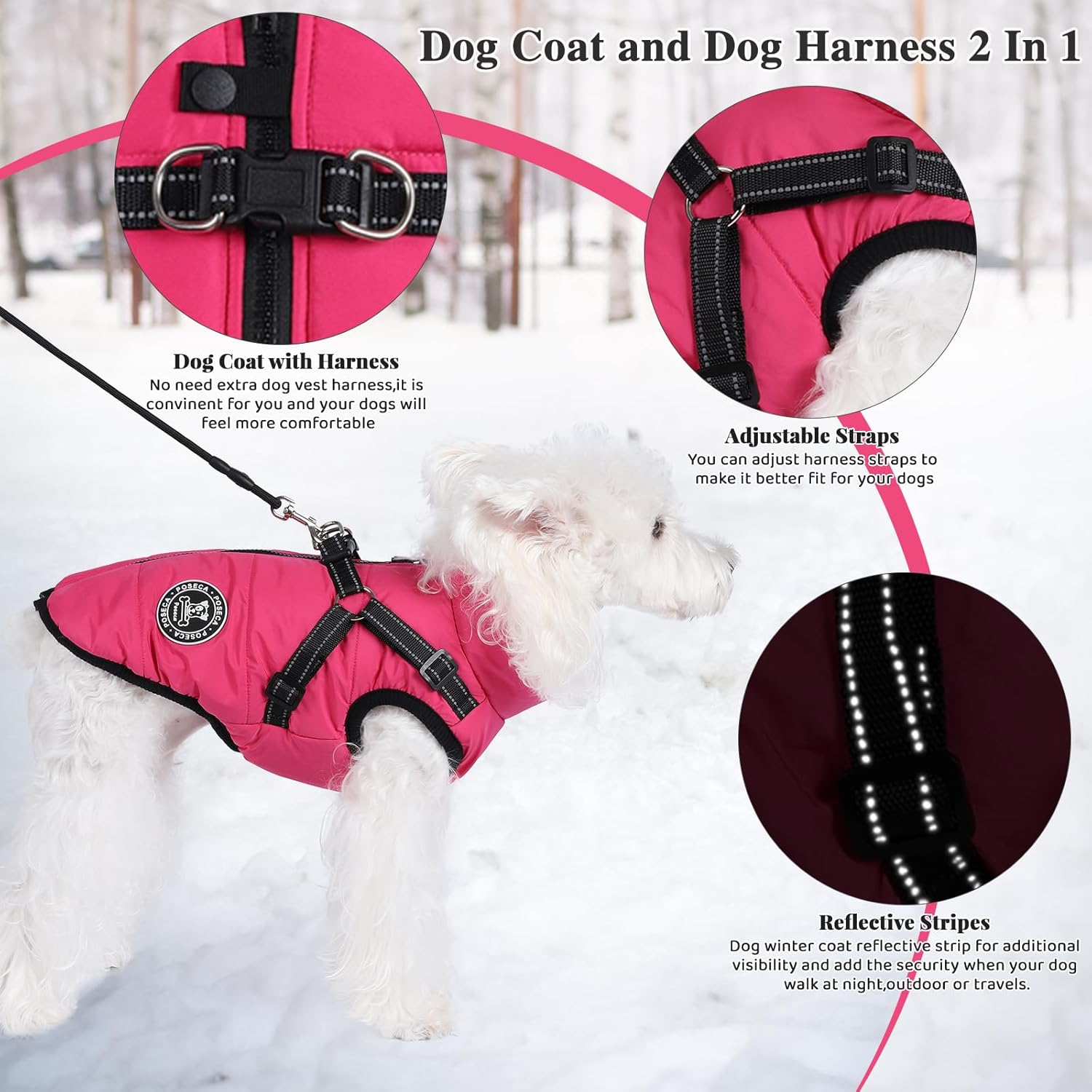 Poseca Dog Clothes for Small Dogs Dog Coat Waterproof Winter Jacket Warm Vest Dog Clothes Dog Coat Warm Winter Dog Jacket with Dog Harness for Small Medium Large Dogs - Comfort Style