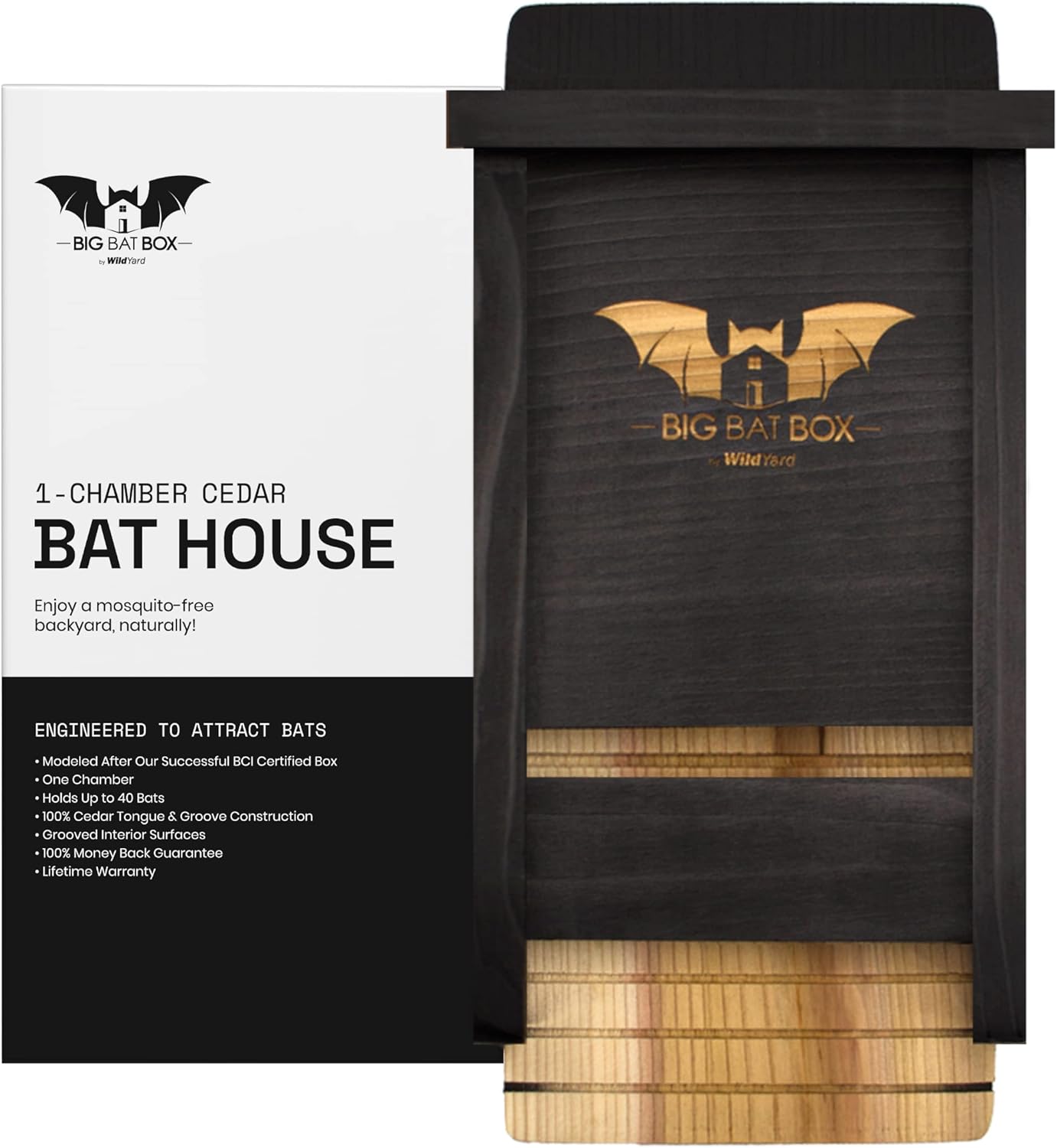 WildYard Complete Outdoor Bat House & Box - Single-Chamber - Deters Mosquitoes - No Interior Paint - Easy to Hang - Comfort Style