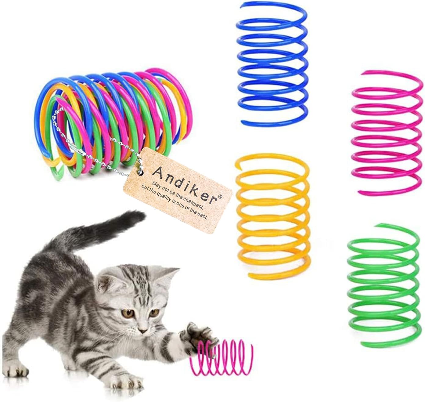 Andiker Cat Spring 12pcs, Cat Interactive Toy to Kill Time and Keep Fit Colorful Creative Toy Durable Soft Cat Activity Toy for Swatting, Biting, Hunting Kitten Toys - Comfort Style