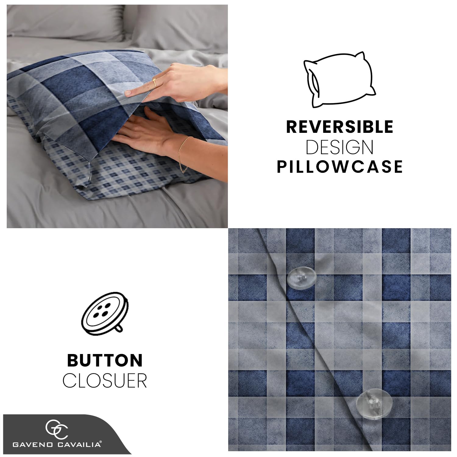 Gaveno Cavailia Luxury DENIM CHECK Bed Set with Duvet Cover and Pillow Cases, Polyester-Cotton - Comfort Style