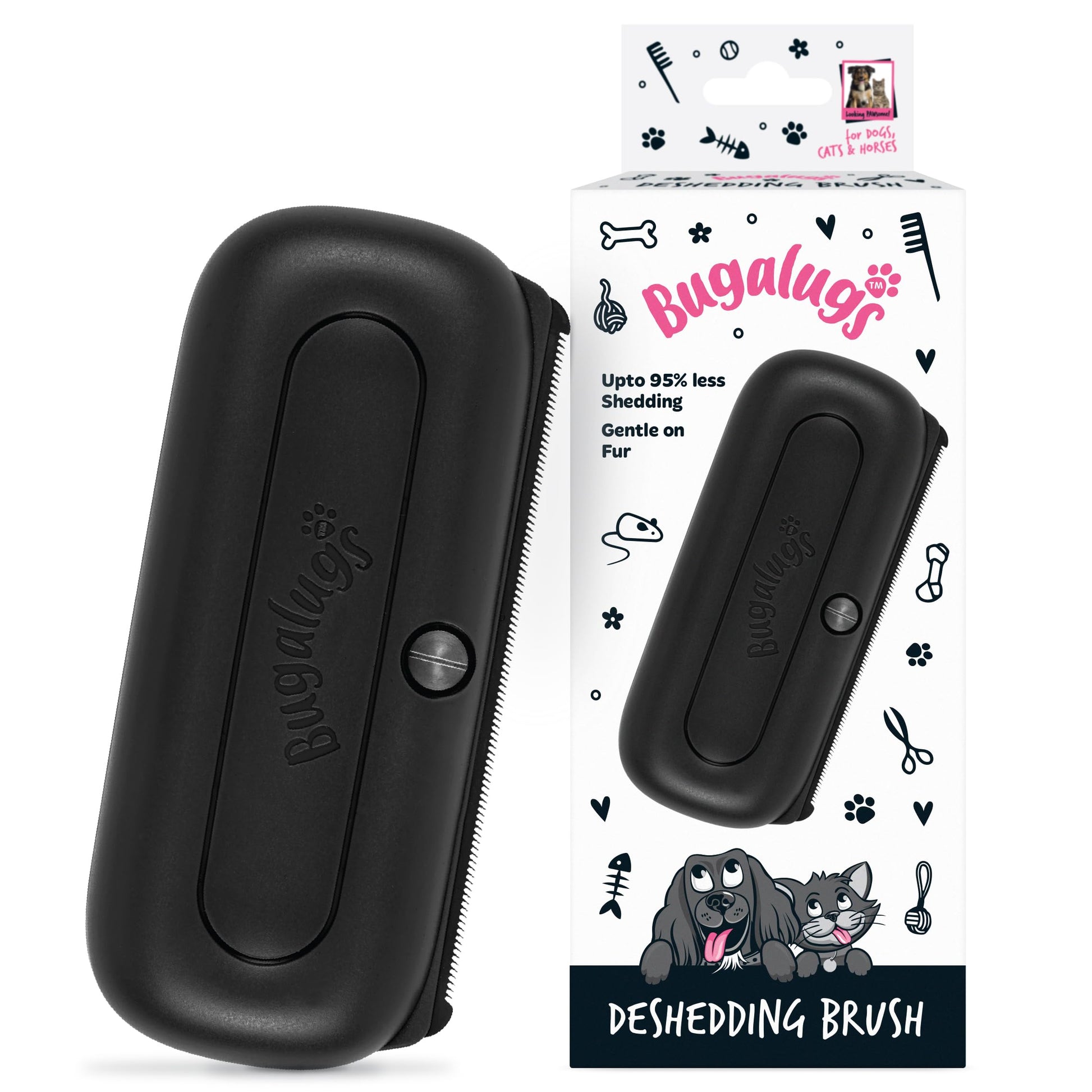 Bugalugs Deshedding Brush for Dogs, Cats, Horses - Pet Grooming Tool that is Gentle & Effective With Wide Shallow Comb for Dog, Cat and Horse