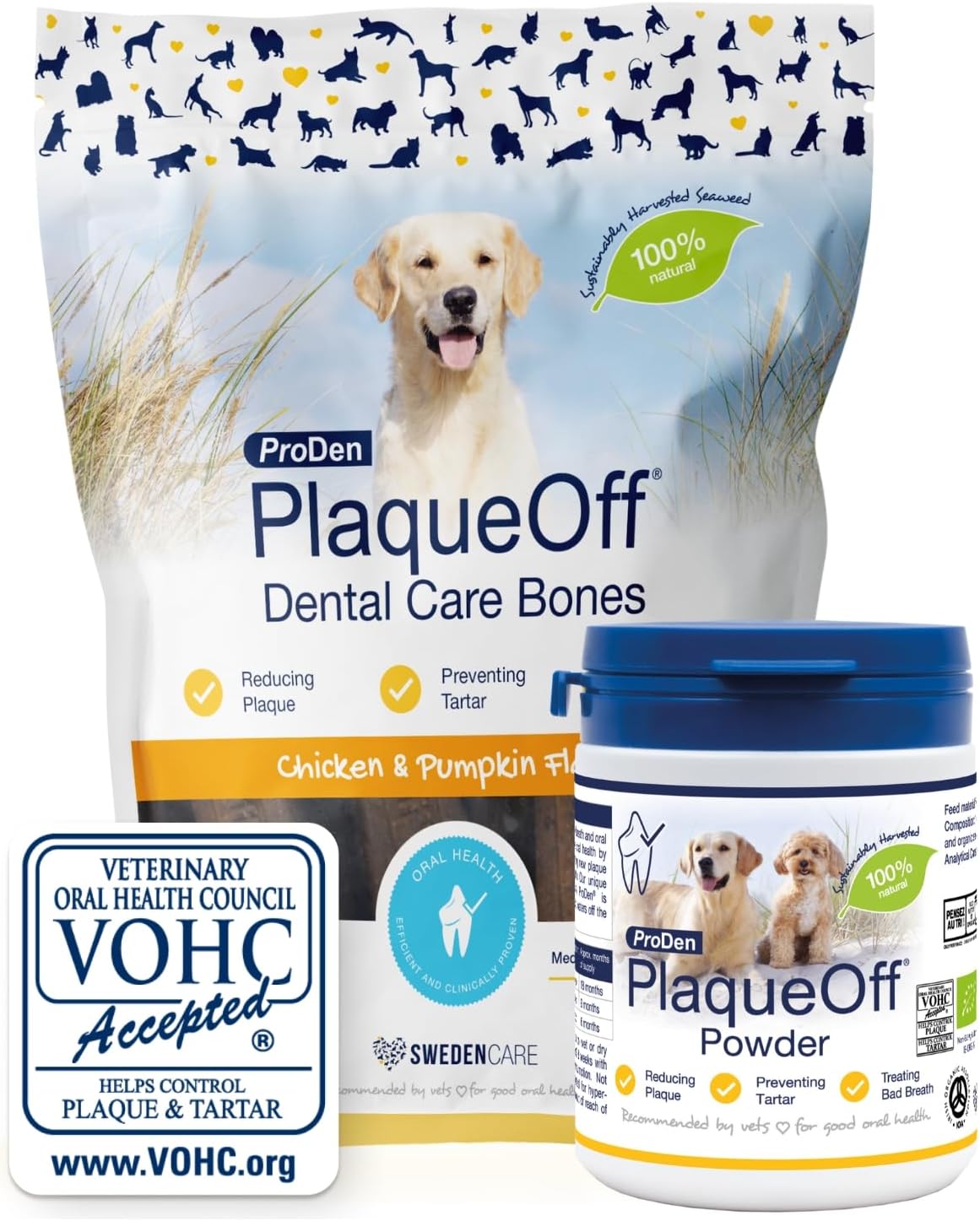 ProDen PlaqueOff Powder for Dogs & Cats, Tartar & Bad Breath Remover 100% Natural Teeth Cleaner and Plaque Remover 60 g - Comfort Style