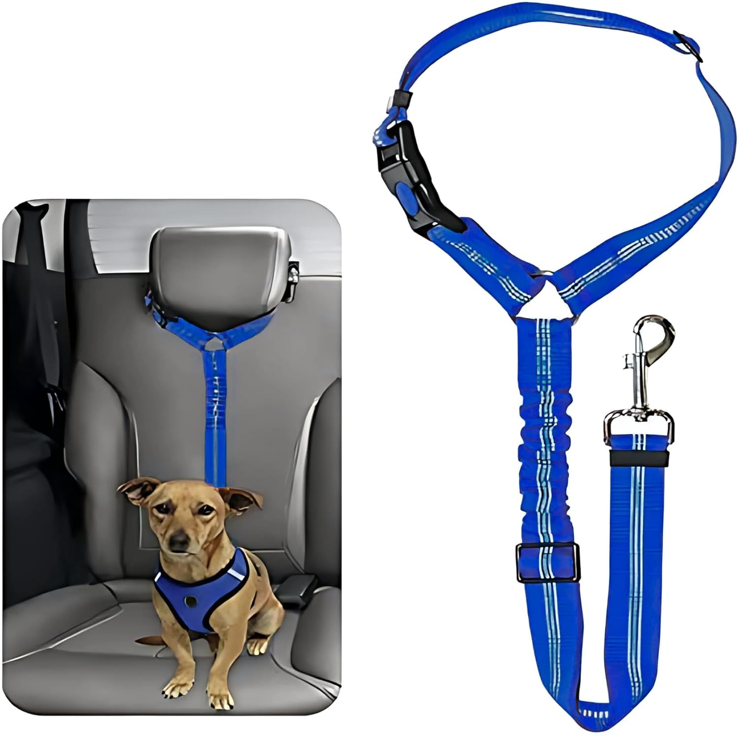 Dog Seat Belts For Cars - Dog Car Harness Adjustable - Headrest Dog Car Seat Belt Restraint Puppy - Elastic Pet Dog SeatBelt harness - Strong Leads Harness for Dogs Cats and Pets (BLACK) - Comfort Style