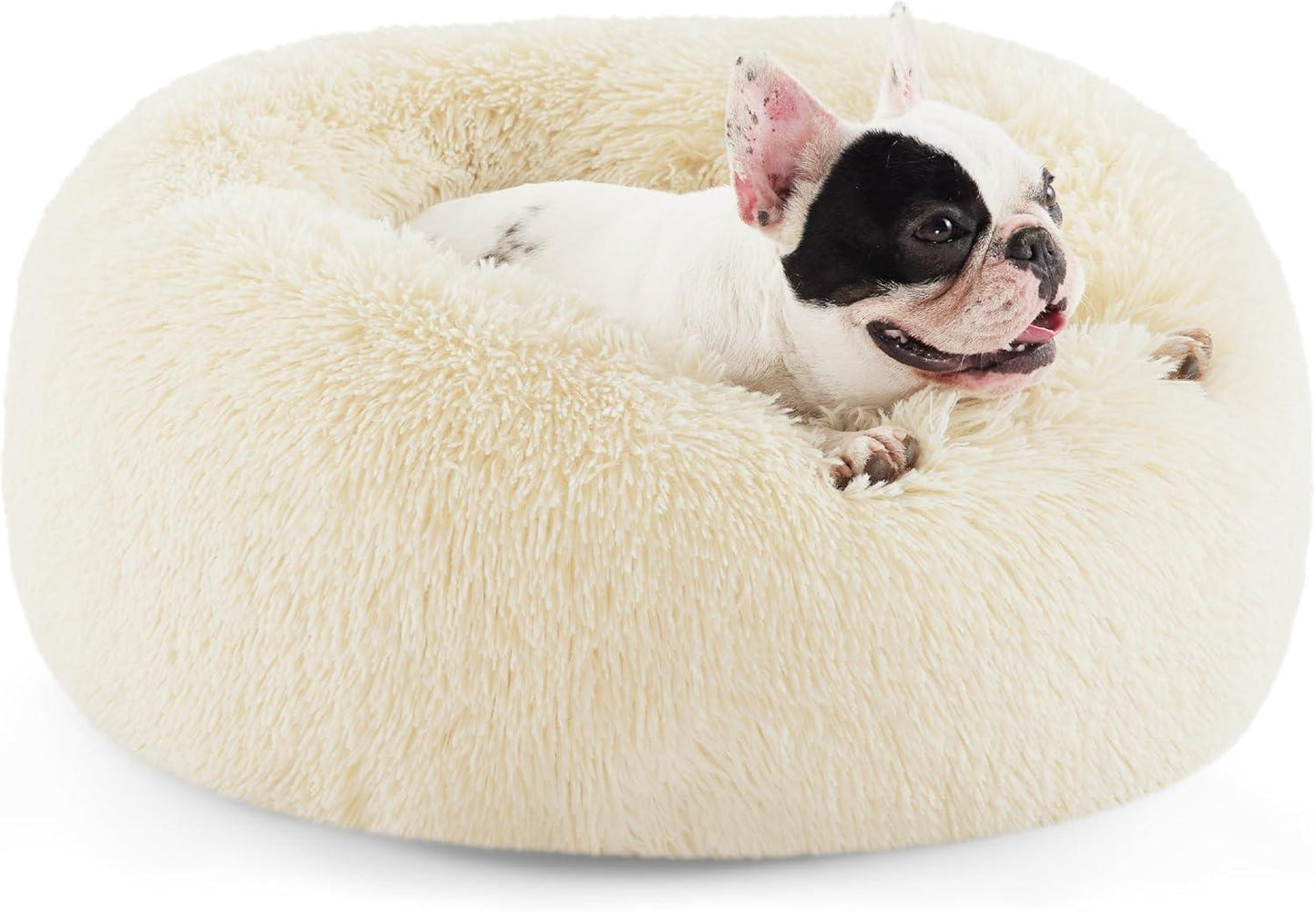 Bedsure Dog Bed Donut Bed - Washable Cat Beds for Indoor Cats Large, Fluffy Calming Kitten Bed for Small Dog and Puppy, Grey, 50x50x16cm - Comfort Style