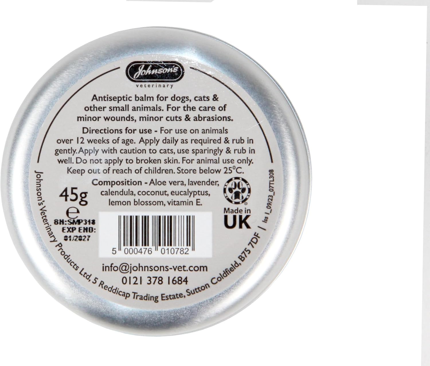 Johnson's Antiseptic Balm for Cats, Dogs and Small Animals Pet First Aid Kit, 45g - Antiseptic for Cats, Wound Care for Dogs and Dog Skin Irritation Treatment