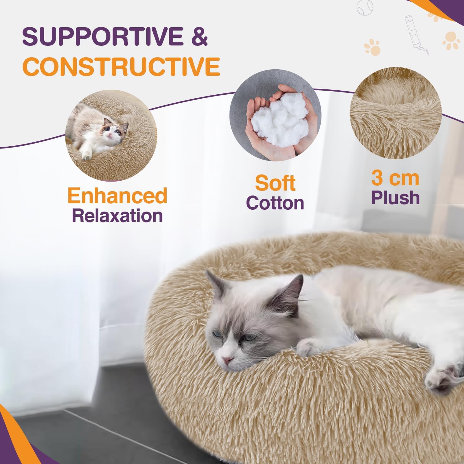 ELYF 50cm Dark Grey Donut Cat Beds for Indoor Cats Clearance, Kitten Bed and Puppy Bed with Anti-Slip Waterproof Bottom, Fluffy Cosy Pet Bedding & Furniture for Small Dog Bed Clearance, Large Cat Bed - Comfort Style