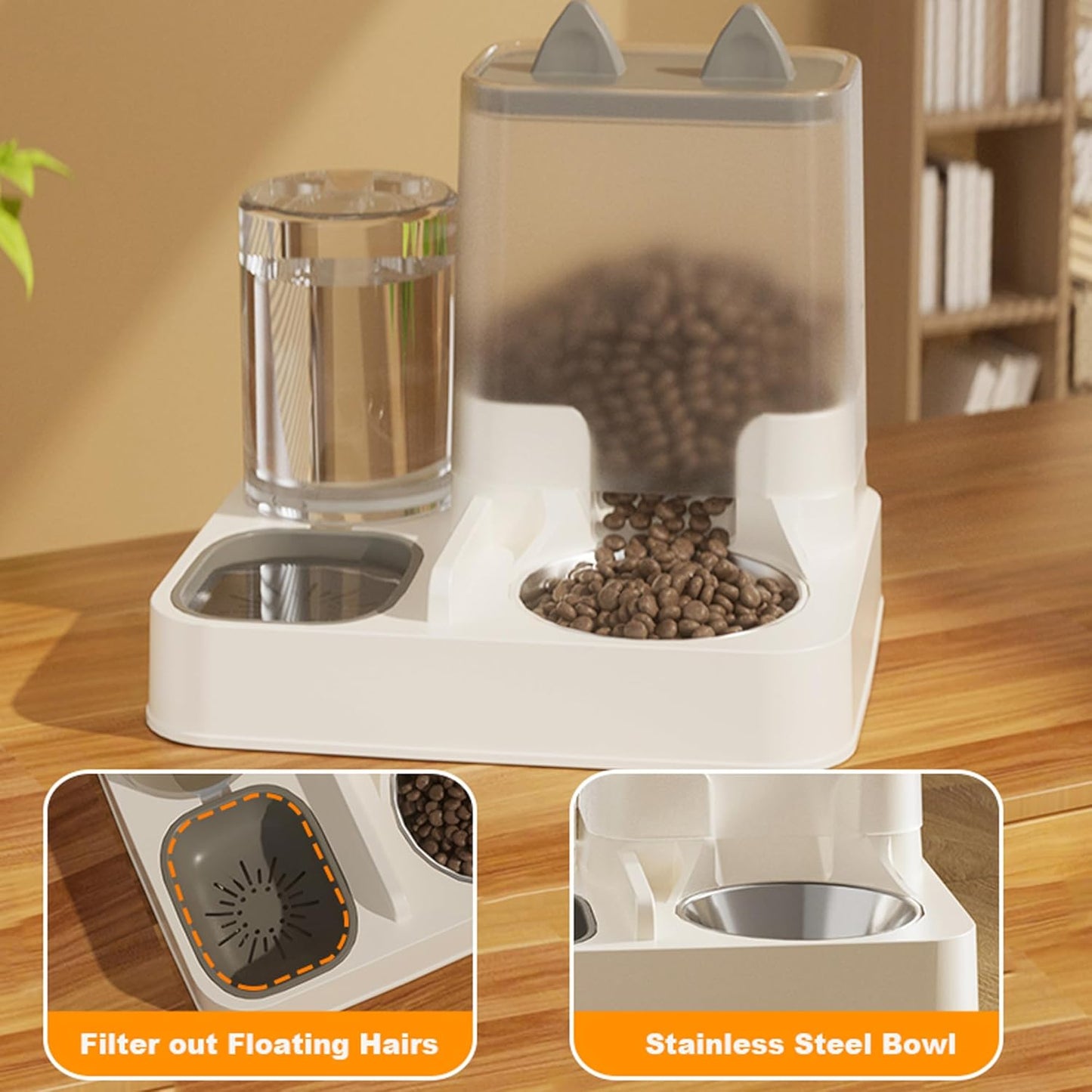 Automatic Food Feeder and Waterer Set 3.2L, 2 Packs Automatic Feeder and Waterer Set,Plastic Dog Food Dispenser and Dog Water Dispenser for Small&Medium Dogs Cats 30x15.5x25cm - Comfort Style