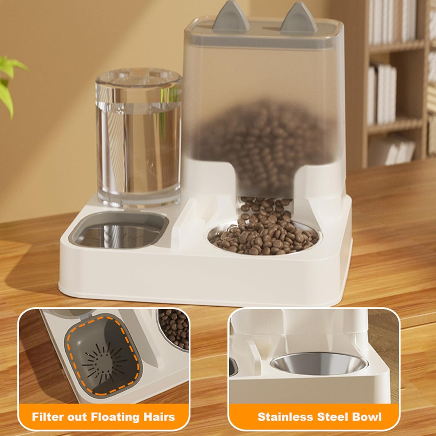 Automatic Food Feeder and Waterer Set 3.2L, 2 Packs Automatic Feeder and Waterer Set,Plastic Dog Food Dispenser and Dog Water Dispenser for Small&Medium Dogs Cats 30x15.5x25cm - Comfort Style