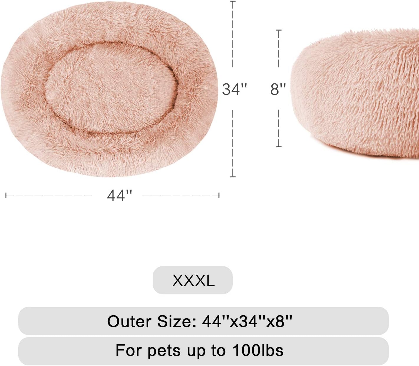 MFOX Calming Dog Bed Cat Bed Donut, Faux Fur Donut Cuddler Washable Self-Warming Pet Bed, Large Round Plush Dog Bed for Small/Medium/Large Dogs(60cm/80cm/90cm/110cm) - Comfort Style