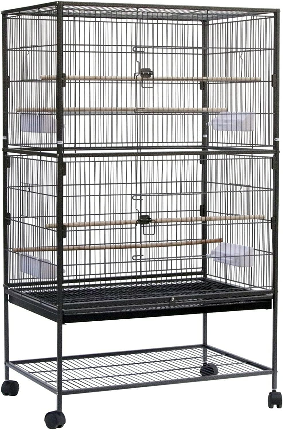 37" Rooftop Metal Large Bird Parrot Cage Carrier For Canary Budgie Cockatiel In Black & White(Black 46L x 36W x 93H) - Comfort Style
