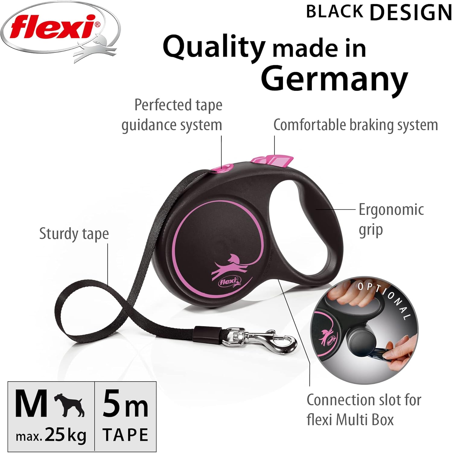 Flexi New Classic Tape Blue Large 8m Retractable Dog Leash/Lead for dogs up to 50kg/110lbs - Comfort Style