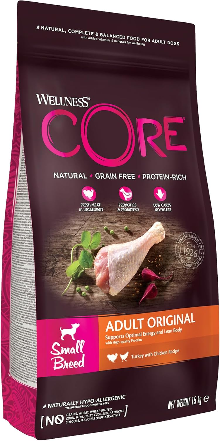 Wellness CORE Small Breed Original, 1.5kg, Chicken & Turkey, Dry Dog Food for Small Breed Dogs, All-Natural, Grain-Free, High Meat Content, Protein-Rich, No Added Sugar - Comfort Style