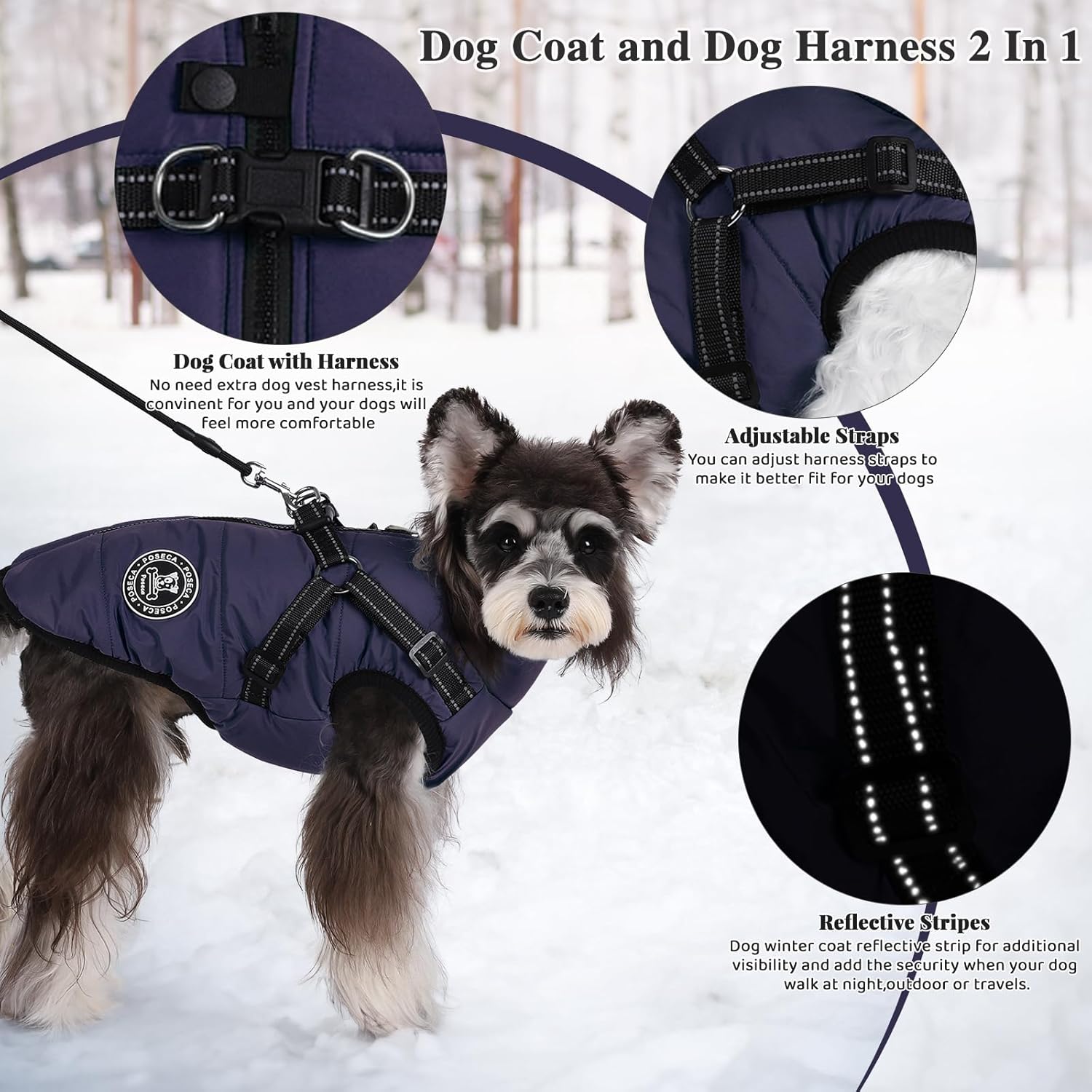 Poseca Dog Clothes for Small Dogs Dog Coat Waterproof Winter Jacket Warm Vest Dog Clothes Dog Coat Warm Winter Dog Jacket with Dog Harness for Small Medium Large Dogs - Comfort Style