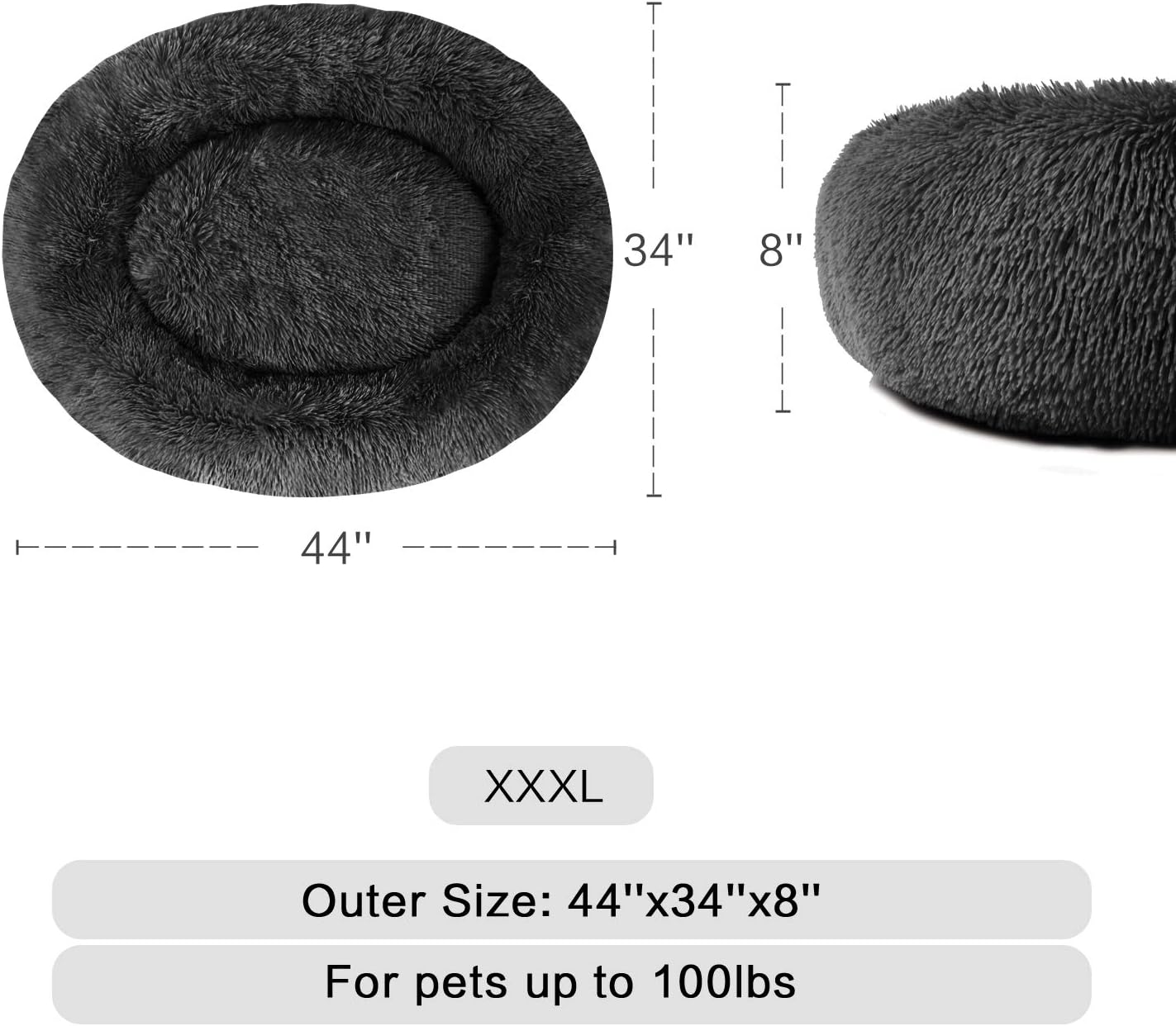 MFOX Calming Dog Bed Cat Bed Donut, Faux Fur Donut Cuddler Washable Self-Warming Pet Bed, Large Round Plush Dog Bed for Small/Medium/Large Dogs(60cm/80cm/90cm/110cm) - Comfort Style