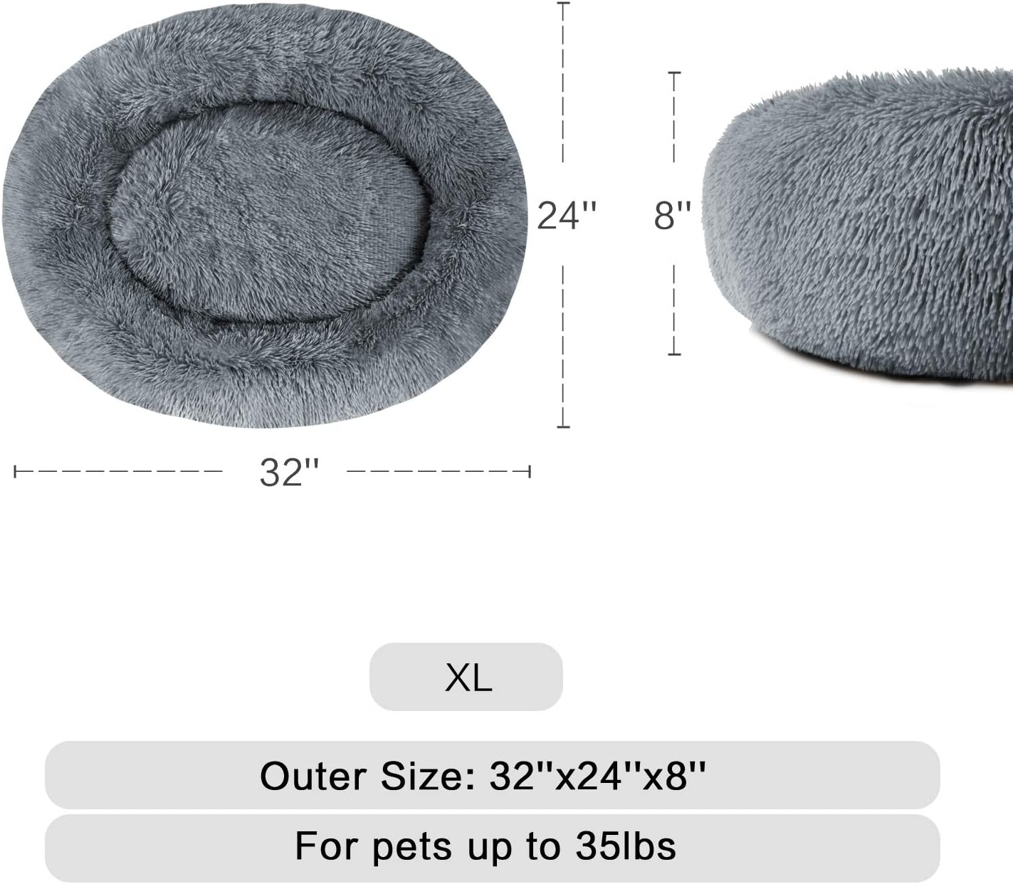 MFOX Calming Dog Bed Cat Bed Donut, Faux Fur Donut Cuddler Washable Self-Warming Pet Bed, Large Round Plush Dog Bed for Small/Medium/Large Dogs(60cm/80cm/90cm/110cm) - Comfort Style