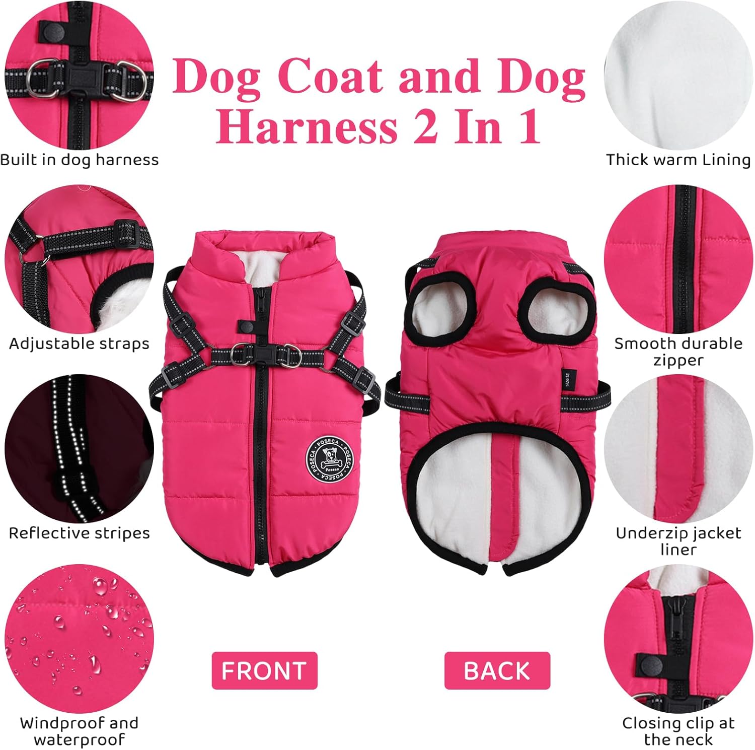 Poseca Dog Clothes for Small Dogs Dog Coat Waterproof Winter Jacket Warm Vest Dog Clothes Dog Coat Warm Winter Dog Jacket with Dog Harness for Small Medium Large Dogs - Comfort Style