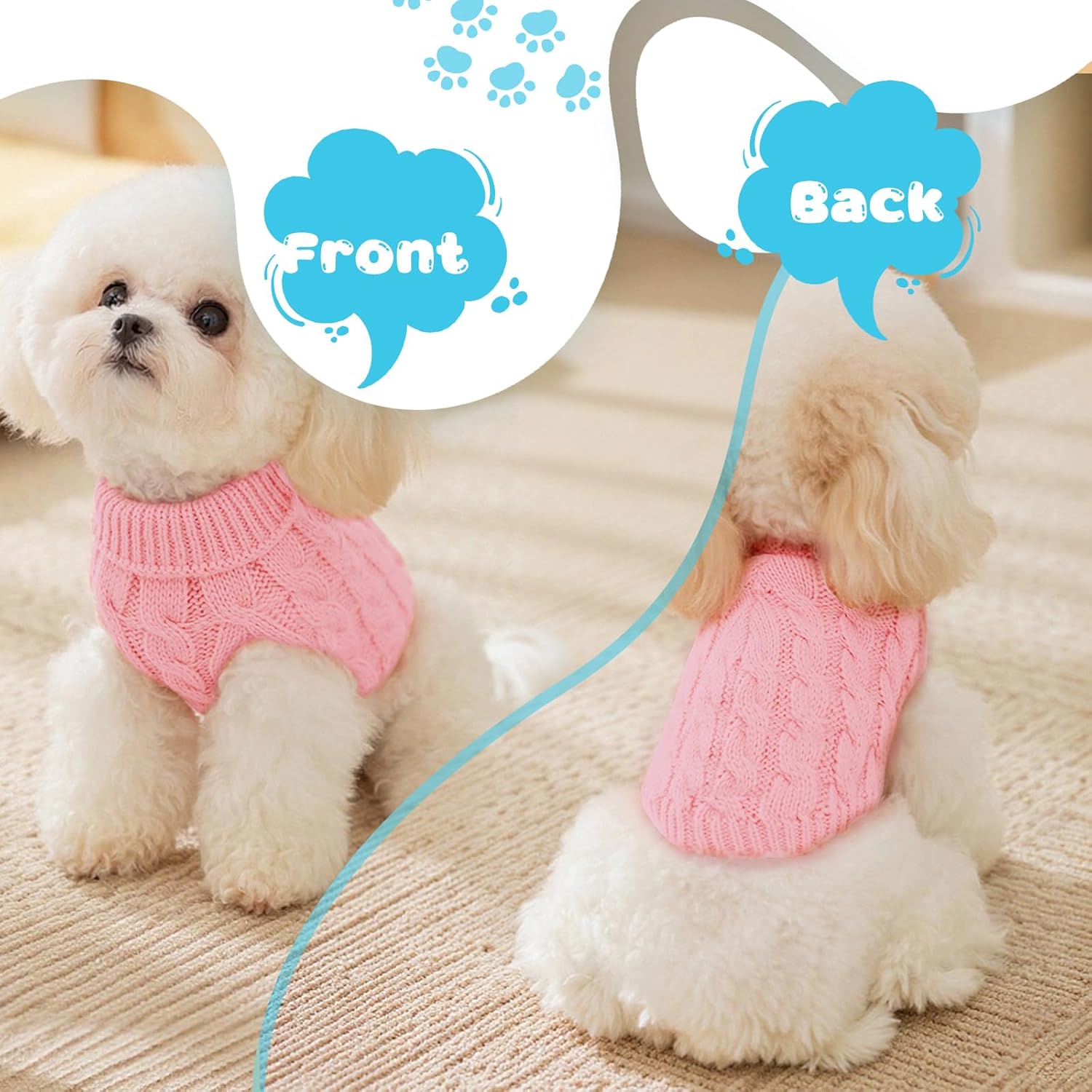 Fiohiros Dog Jumpers Knitted Turtleneck, Warm Winter Dachshund Jumper Cute, Apparel Puppy Twist Striped Vest Dog Clothes for Dogs Cats