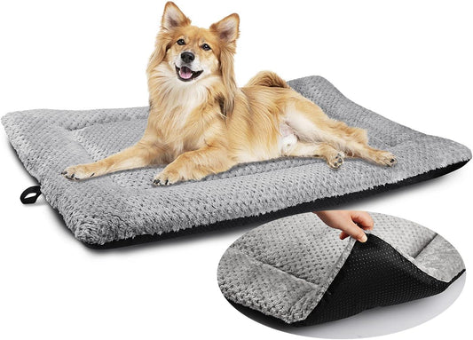 ASIJIA Dog Bed Mat Large 90 x 58CM Washable Fluffy Sherpa Cat Bed Cushion with Anti-Slip Bottom, Warm Pet Dog Crate Mattress for Medium and Large Pets, Grey - Comfort Style