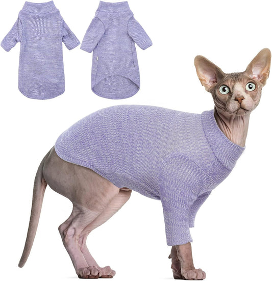 DENTRUN Sphynx Cat Clothes Hairless Cat Outfit Kitten Jumper Breathable Cat Onesie Turtleneck Sweater Adorable Cat Clothing Vest Pajamas Jumpsuit - Comfort Style