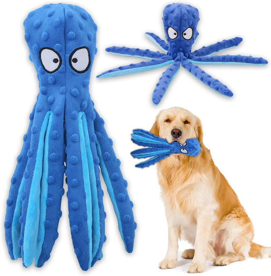 Acehome Squeaky Dog Interactive Play Toy,No Stuffing Octopus Dog Chew Toy with Crinkle Paper for Medium and Large Dog Playing(Blue) - Comfort Style