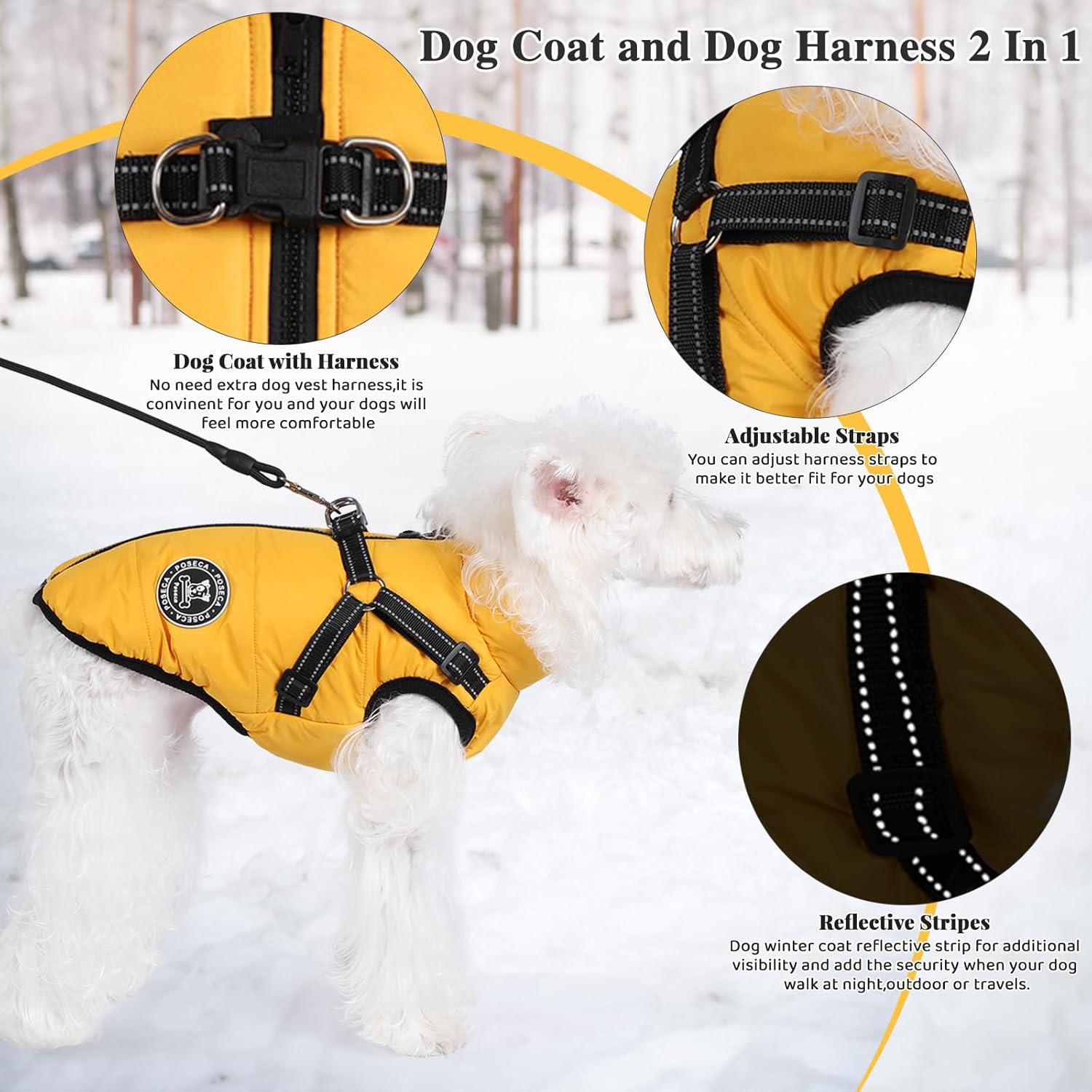 Poseca Dog Clothes for Small Dogs Dog Coat Waterproof Winter Jacket Warm Vest Dog Clothes Dog Coat Warm Winter Dog Jacket with Dog Harness for Small Medium Large Dogs - Comfort Style