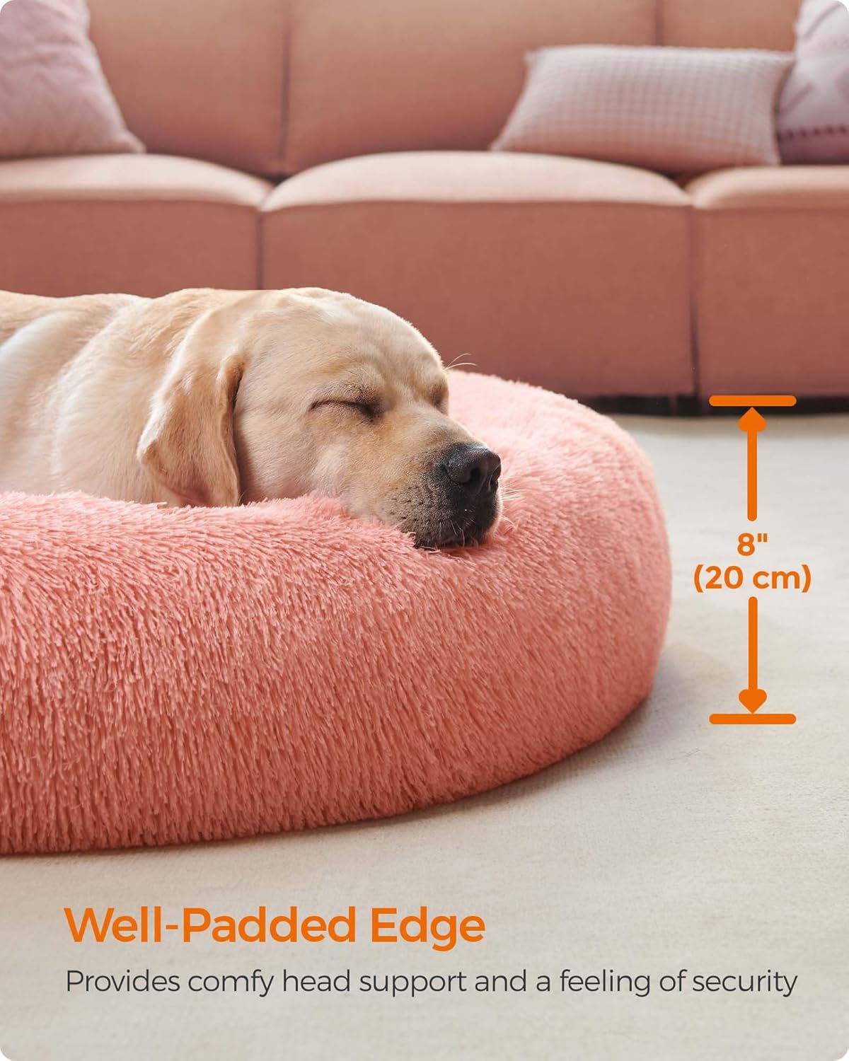 Feandrea Dog Bed, Donut Cat Bed, Fluffy Calming Pet Bed with Removable, Washable Cover, Soft Long Plush, 50 cm, Grey - Comfort Style
