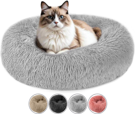 ELYF 50cm Dark Grey Donut Cat Beds for Indoor Cats Clearance, Kitten Bed and Puppy Bed with Anti-Slip Waterproof Bottom, Fluffy Cosy Pet Bedding & Furniture for Small Dog Bed Clearance, Large Cat Bed - Comfort Style