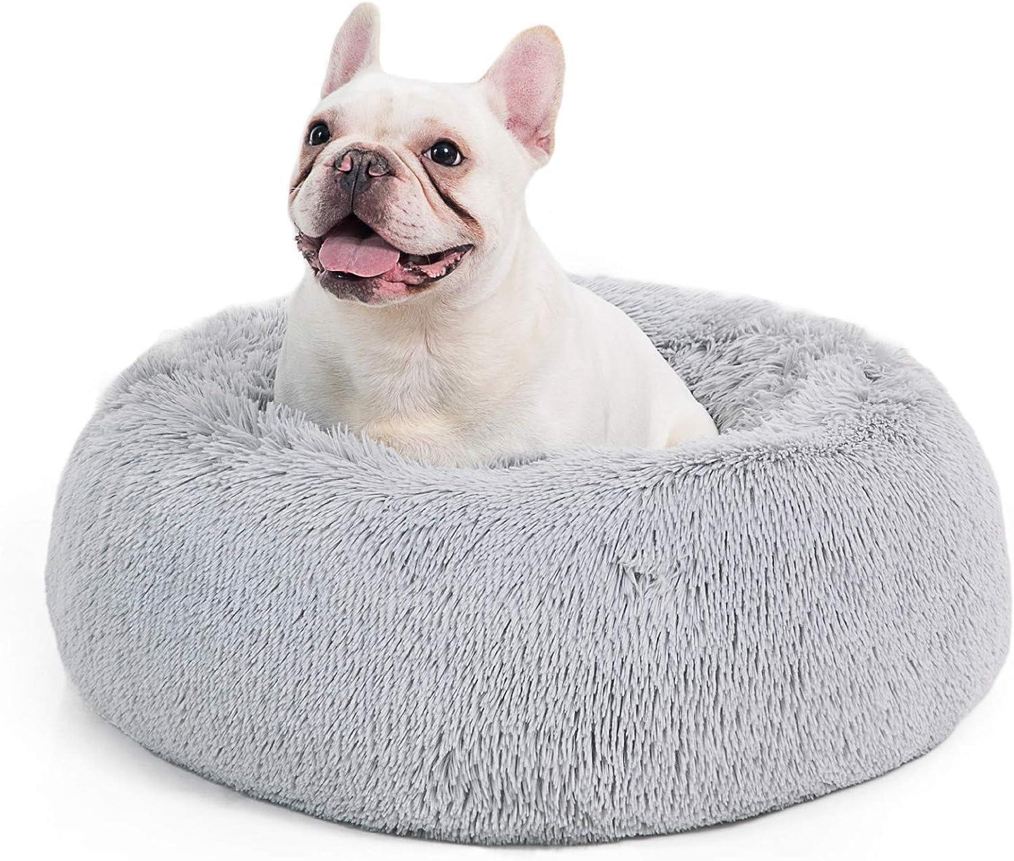 Bedsure Dog Bed Donut Bed - Washable Cat Beds for Indoor Cats Large, Fluffy Calming Kitten Bed for Small Dog and Puppy, Grey, 50x50x16cm - Comfort Style