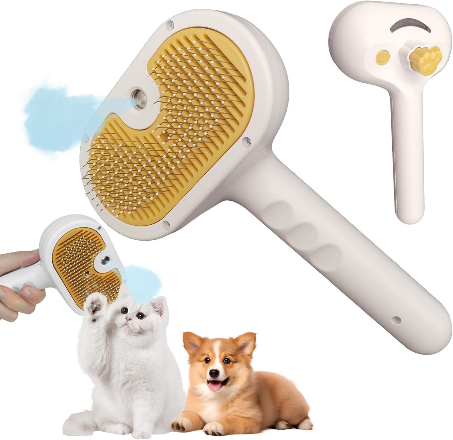 Cat Steam Brush for Shedding Cloud Care Cat Brush with Steam Self Cleaning Spritz Defur Comb Cat Grooming Brush for Long and Short Hair of Cat and Dog - Comfort Style