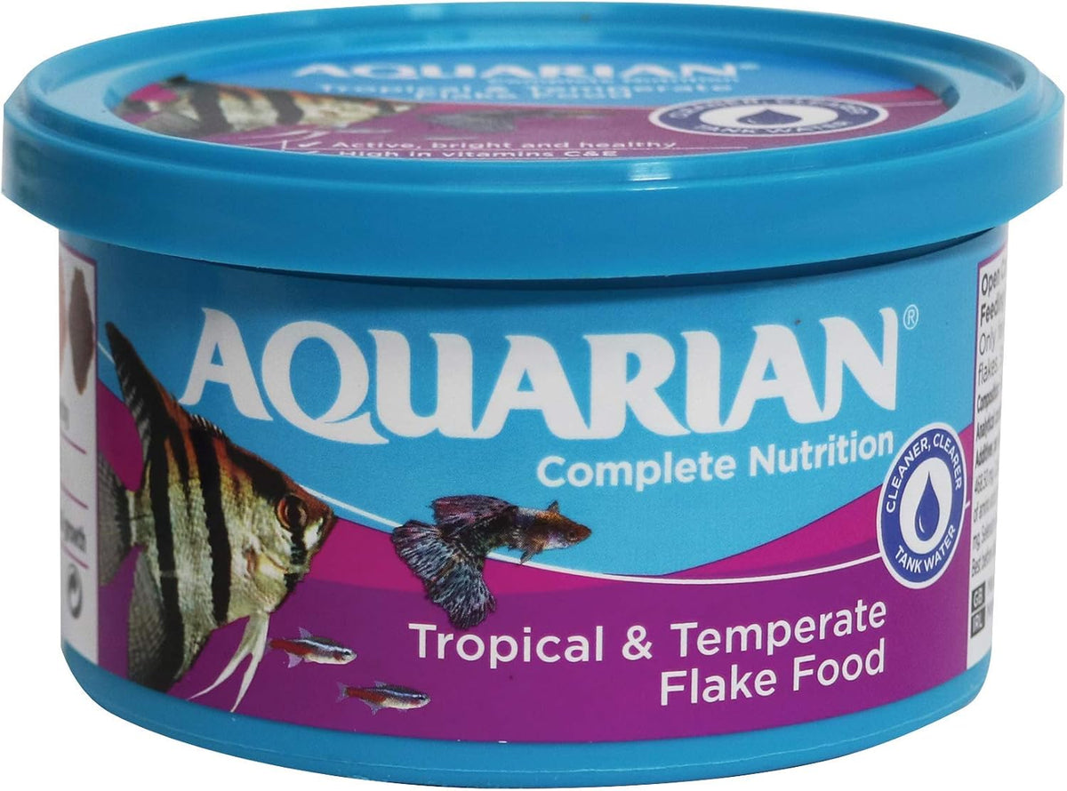 AQUARIAN Complete Nutrition, Aquarium Tropical & Temperate Fish Food Flakes, 50g Container - Comfort Style