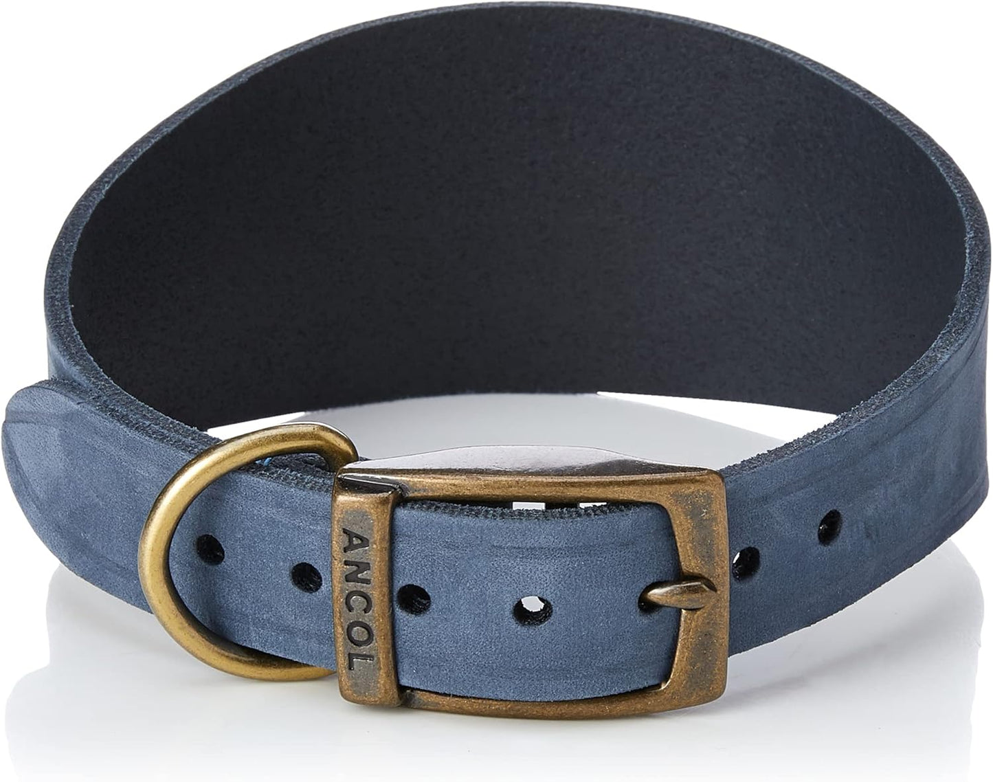 Ancol Timberwolf Greyhound Leather Dog Collar in Blue - Top Grain Bridle Leather Secure Pet Training Neckband - 34-43cm